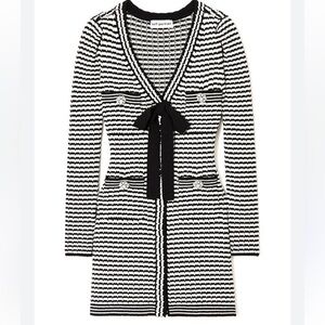SELF PORTRAIT LONG SLEEVE STRIPED MINI DRESS WITH BOW